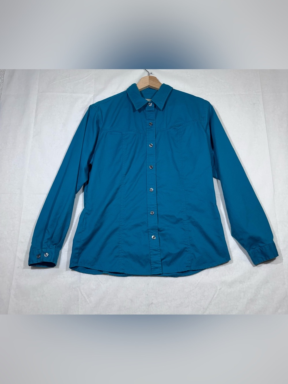 Wrangler Western Wear Womens Button Down Shirt Size L Teal Ranchwear